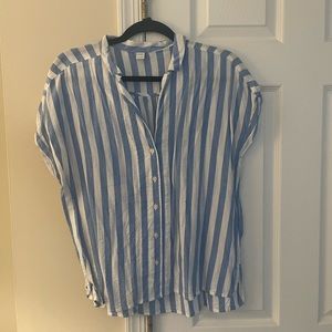 White and light blue striped button down short sleeve shirt. See tags.